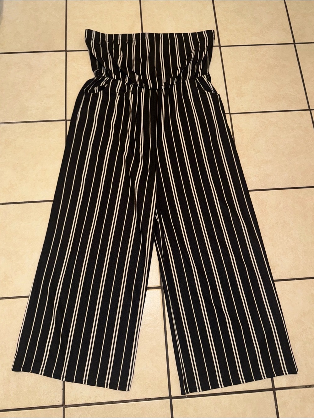 Black & White Strapless Wide-Leg Jumpsuit